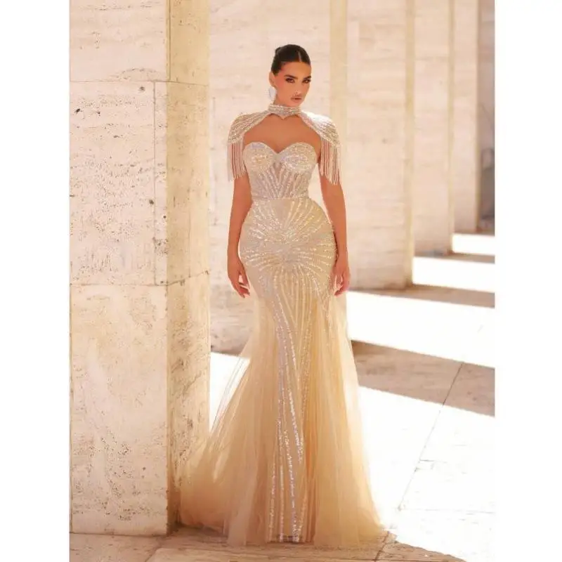 

4452 Sle Pearl Bright Sequin Contrast Me Fi Tail Dr Ele Glowing Sequin Design Casual Sport Suit Autumn Seven Sl...