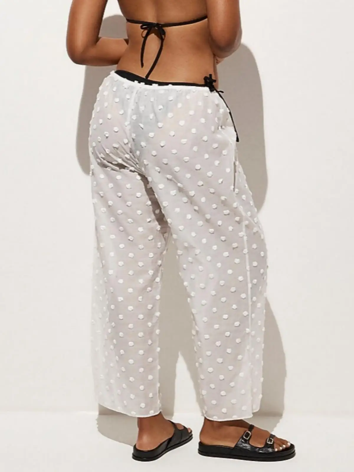 

Women's Lounge Pants Drawstring Waist Low Rise Loose Wide Leg 3D Dot Embroidery Casual Trousers