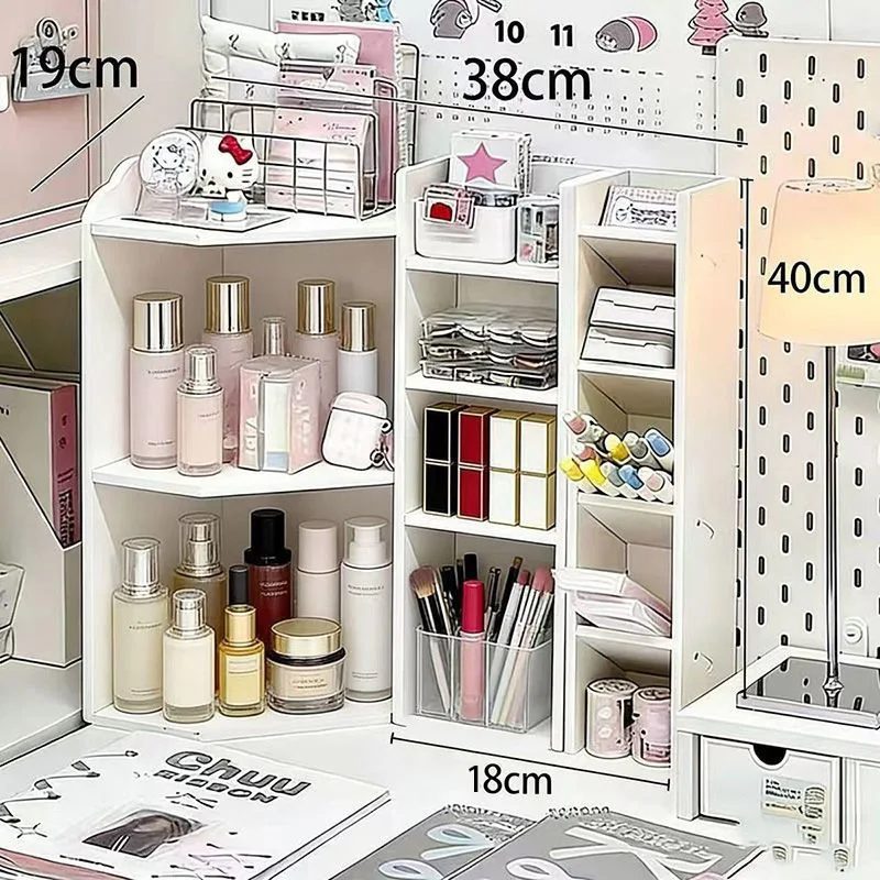 Student Dormitory Desk Makeup Corner Tabletop Organizer Bookshelf Storage Solution Workstation Transformation Rack