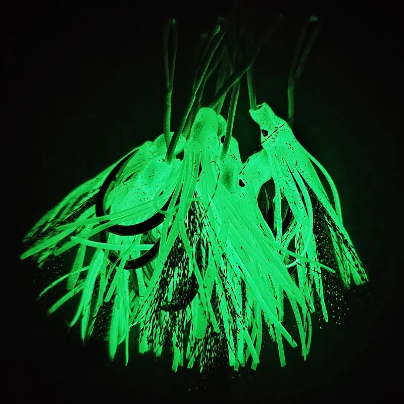 2pcs/Bag Glow 10/0 High Carbon Steel Single Strong Slow Jigging Hooks Fishing Jighook Assis Fishhooks Luminous Squid Octopus