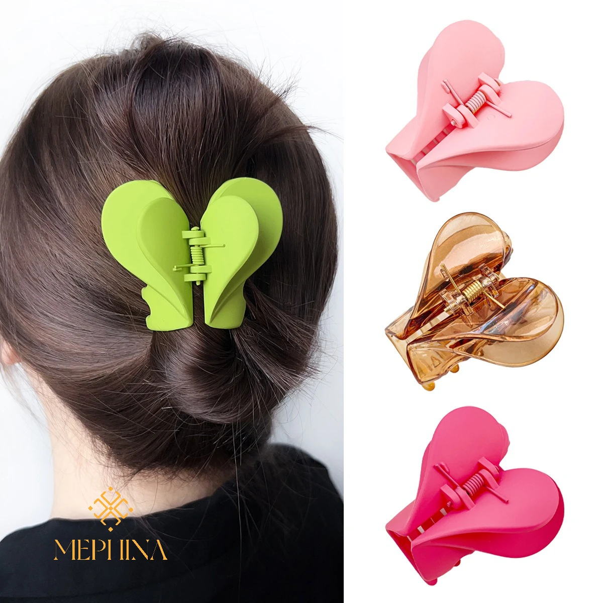 MEPHINA Doppelschichtige Haarklammern, Herz-Haarklammern, bunte Haarklammer, einfache Haarspange, edles Haarklammer-Zubehör für Frauen