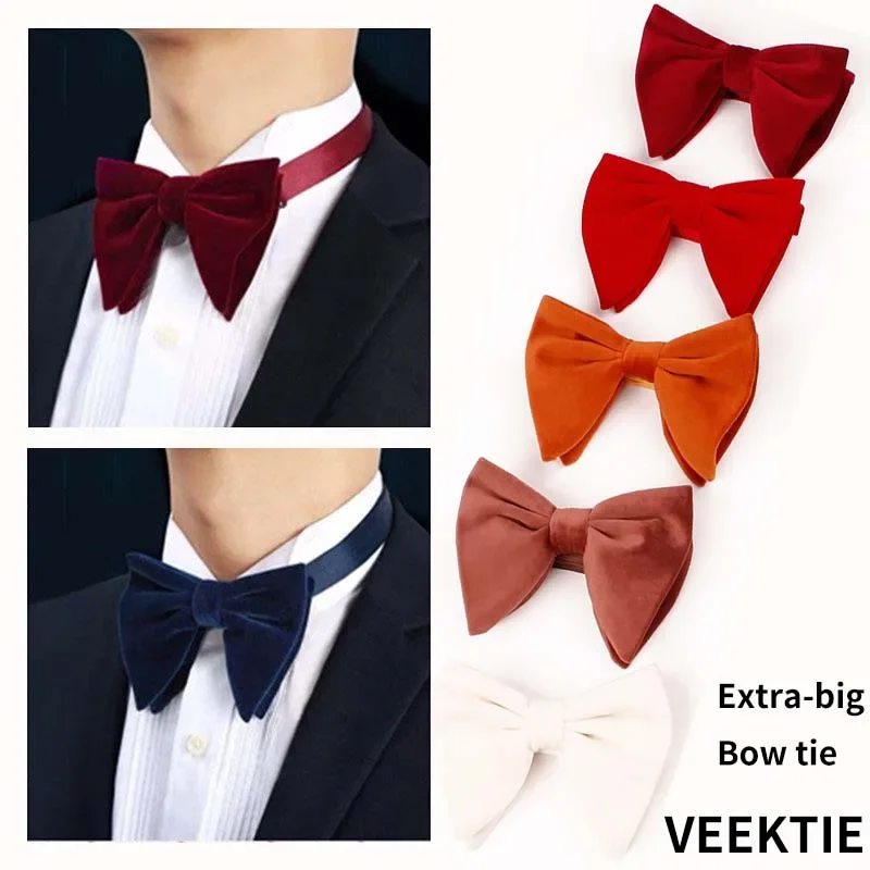 VEEKTIE Brand Extra Novelty Big Bow ties for Men Solid Color Velvet Pre-Tied Formal Tuxedo Gift Oversized Knot Wedding Winter