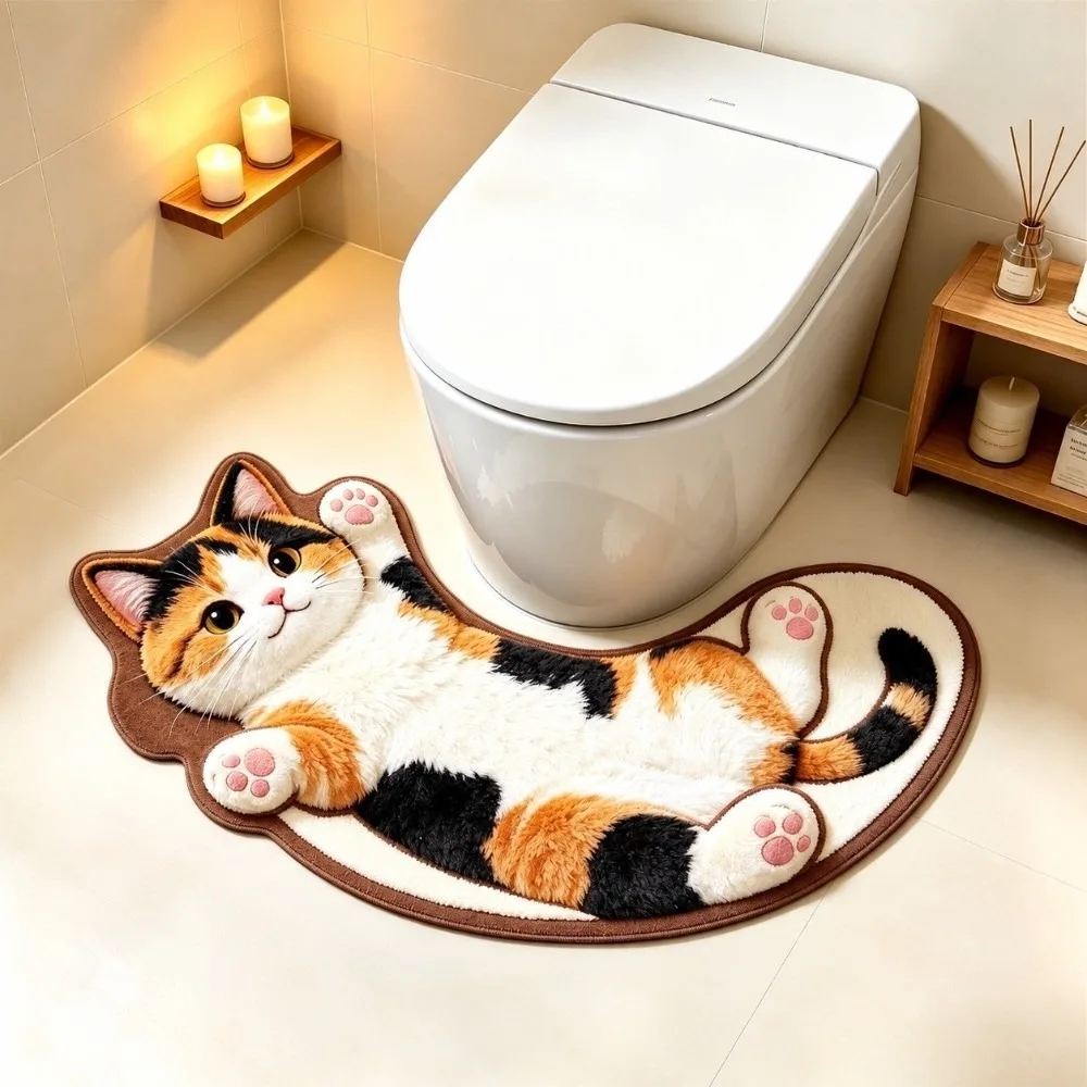 Unique Imitation Cashmere Animals Toilet Rugs U-shaped Non-Slip Cat Toilet Mat Soft Cute Floor Mat for Bathroom for Bathroom