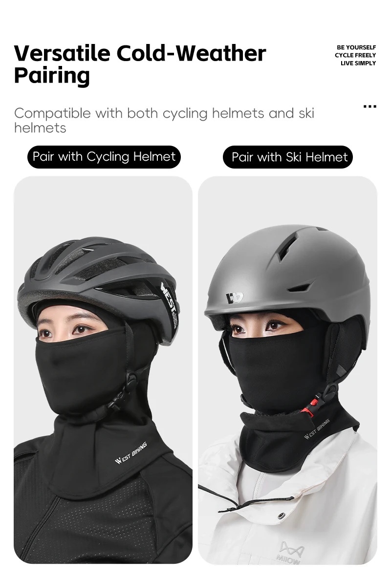 WEST BIKING Winter Warm Bicycle Balaclava Hat Full Face Windproof Bike Mask Caps Climbing Skiing Cycling Fleecr Cold-proof Hat
