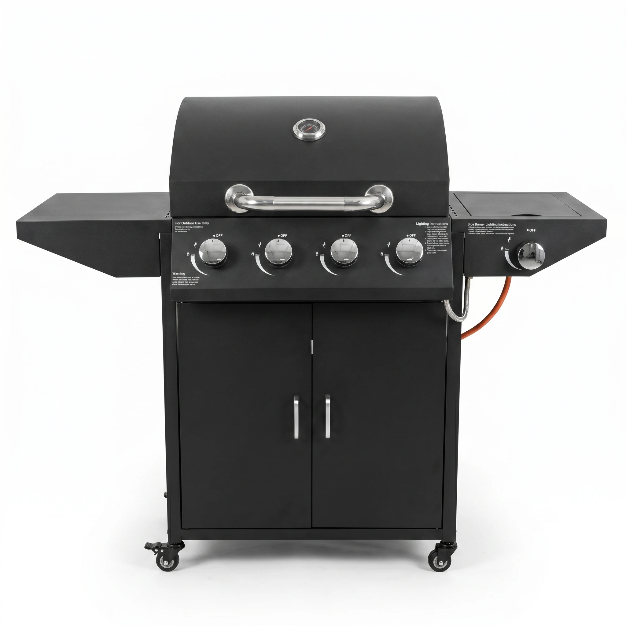 Burner BBQ Propane gas grill with side burner, portable cart outdoor grill for backyard, patio, camping