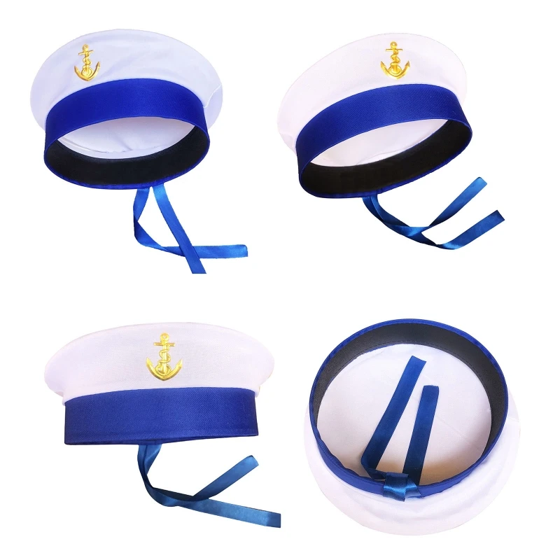 652F Sailor Hat Yacht Captain Hat Sailor Captain Costume Men Navy Marine Hat Adjustable Boat Navy Hat for Adult Kid Men Women