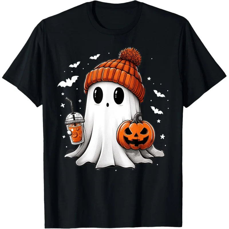 Cute temperament ghost drinking coffee halloween iced coffee t-shirt