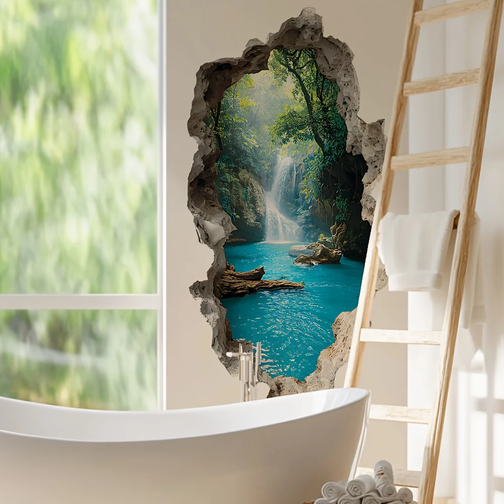 Creative Hole Valley Waterfall Scenic Wandaufkleber, Landschaftswandaufkleber – geeignet für Schlafzimmer – Detail 3