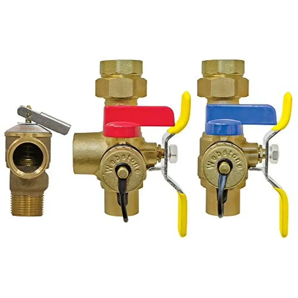 Tankless Water Heater Isolator Kit 3/4-Inch Sweat Lead Free PRV Hi-Flow Hose Drains Compact Brass Design