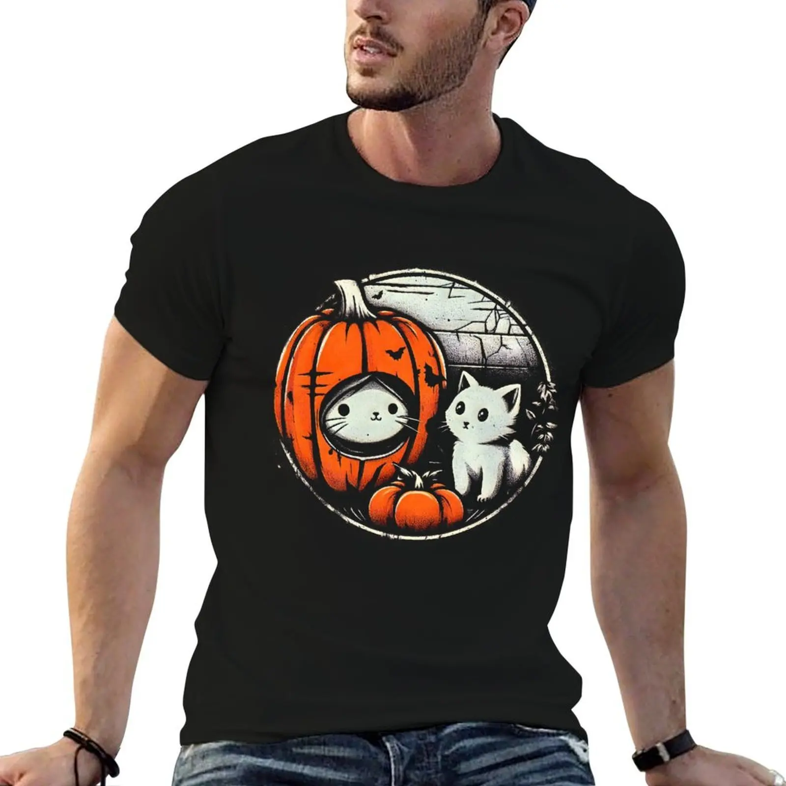 

Retro Black Cat Halloween Pumpkin Costume For Women Men Kids T-Shirt t shirts for man slim fit anime t shirts for man T-Shirt
