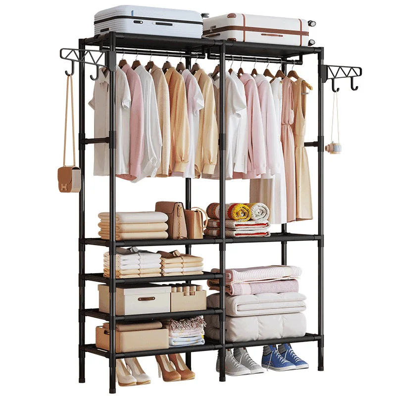 Coat Rack Large Capacity Metal Storage Wardrobe Multifunction Clothes Rack Bedroom Rental Room Organizer