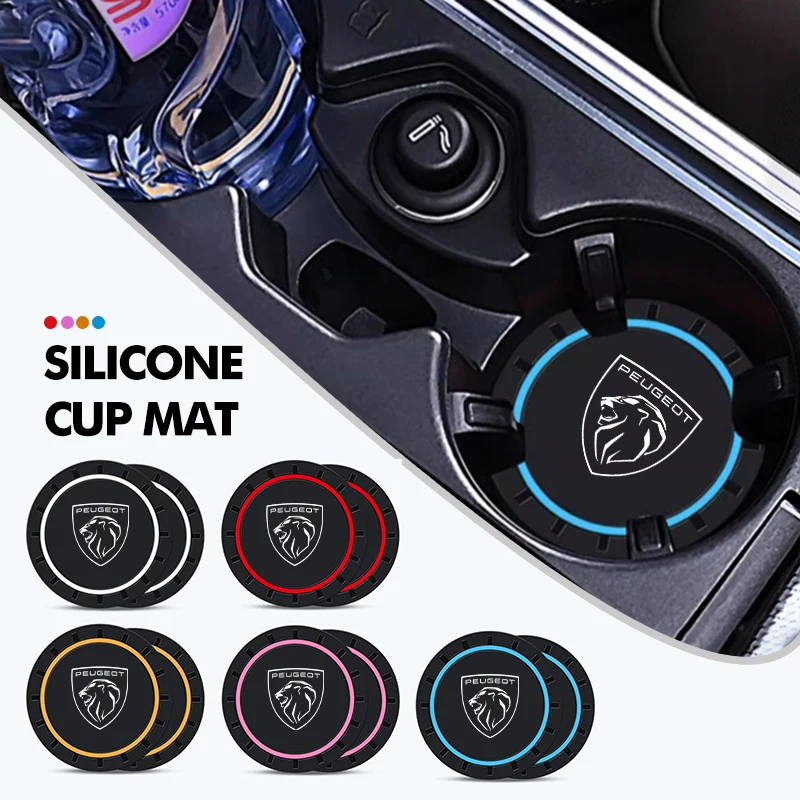 Car Coasters Silicone Water Cup Pads Non-Slip Mats Universal For Peugeot 206 207 208 107 106 205 4008 301 607 108 807 407 508