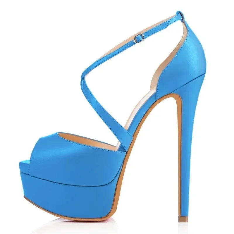 Women Platform Sandals Sexy Pumps 14cm Super High Heels Pointed Toes Ankle Strap Sandals Nightclub Party Dress Red Wedding Shoes image 2