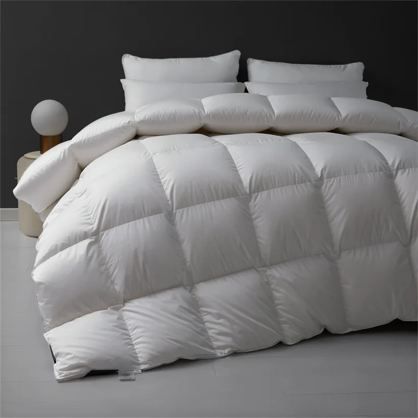 Durable 100% White Goose Down Duvet All Season Lightweight Bed Blanket Warm Fluffy Quilt Baffle Box Comforter Machine Washable