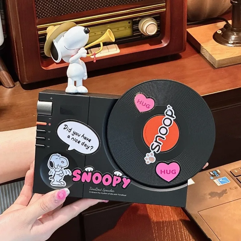 MINISO Kawaii Snoopy Clock Vinyl Record Bluetooth Speaker Cartoon Home Retro Wireless High-quality Children's Holiday Gift