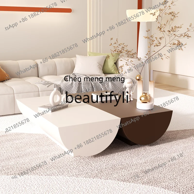 

Italian minimalist coffee table special-shaped two-color coffee table designer square book tea table R