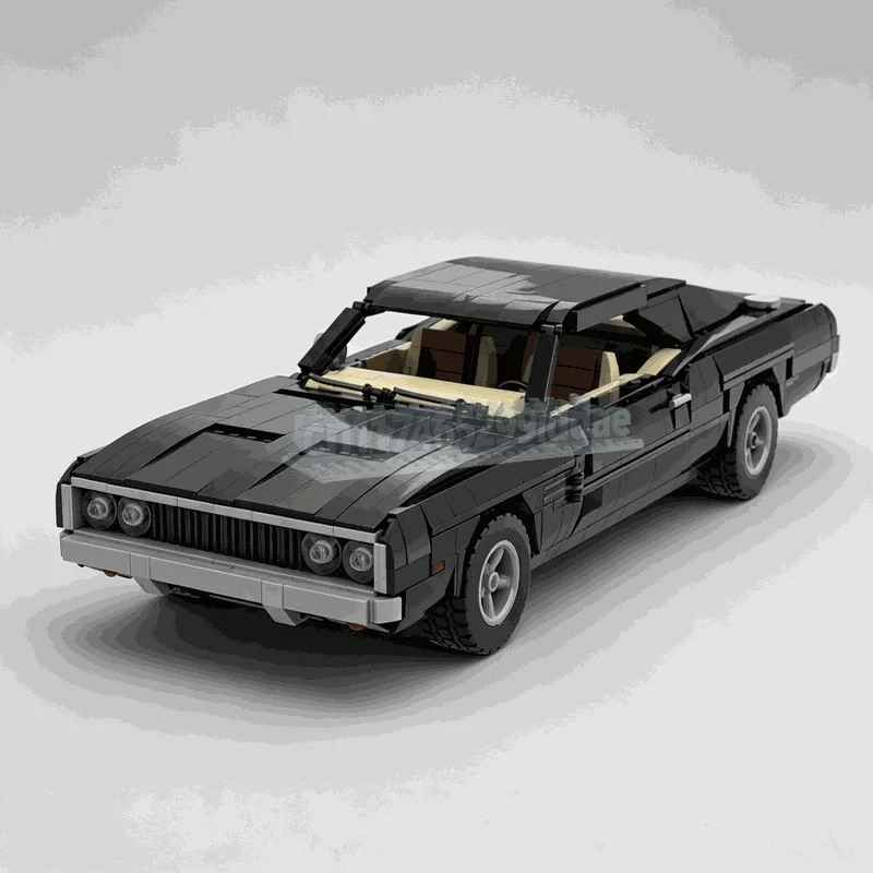 1649Parts 1969 Retro Muscle Restomod Car MOC Technical Building Blocks Classic American Coupe Functional Steering Brick Display