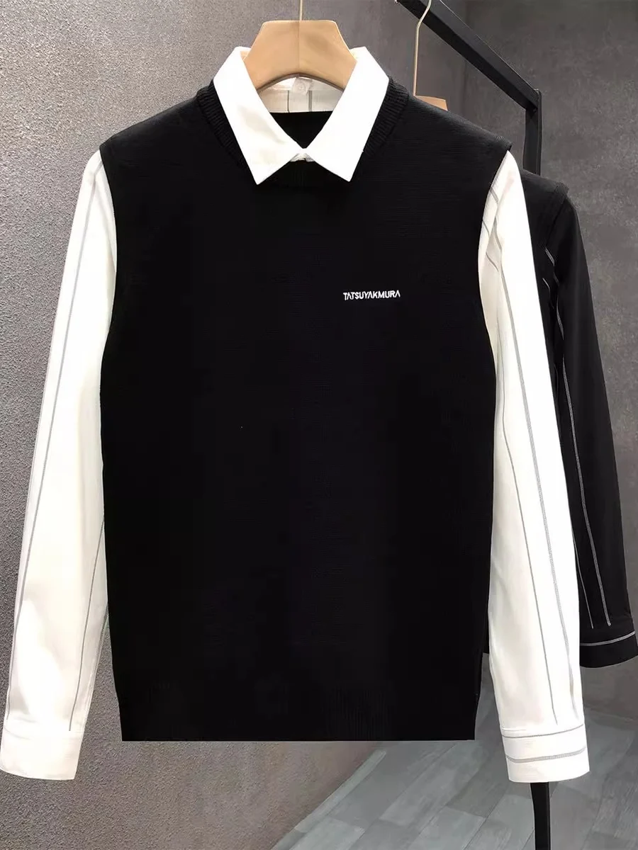 

High Quali Slim Fit Knitted Sweater Men's 2025 New Stripe Collar Base irt Versatile Faionable Youth Commute Sle