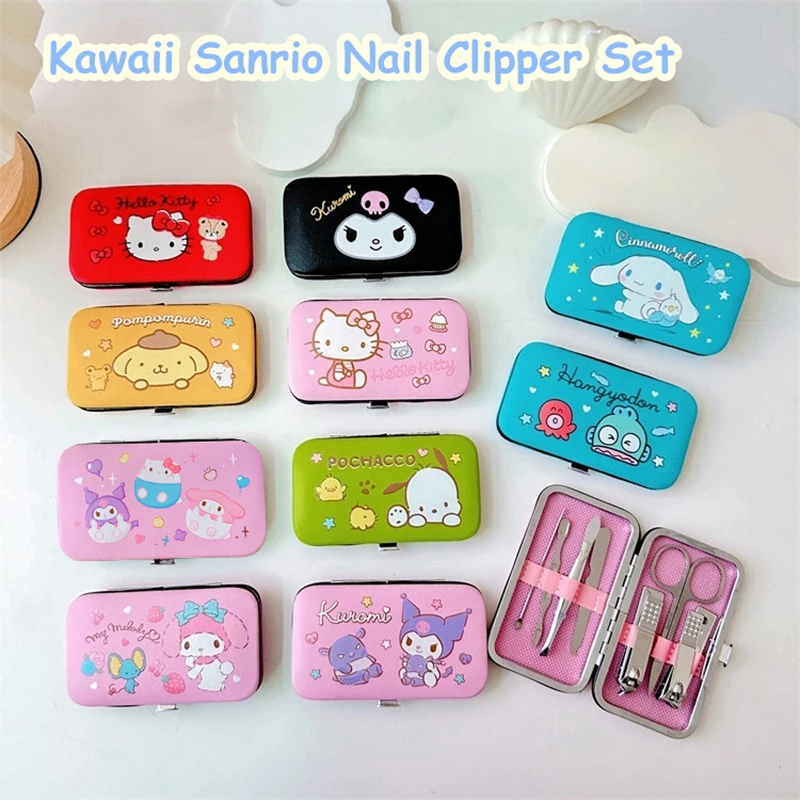 

Kawaii Sanrio Hello Kitty Nail Clipper Set Ear Pick Tweezers W/ Melody Kuromi Cinnamoroll Packing Box Manicure Set