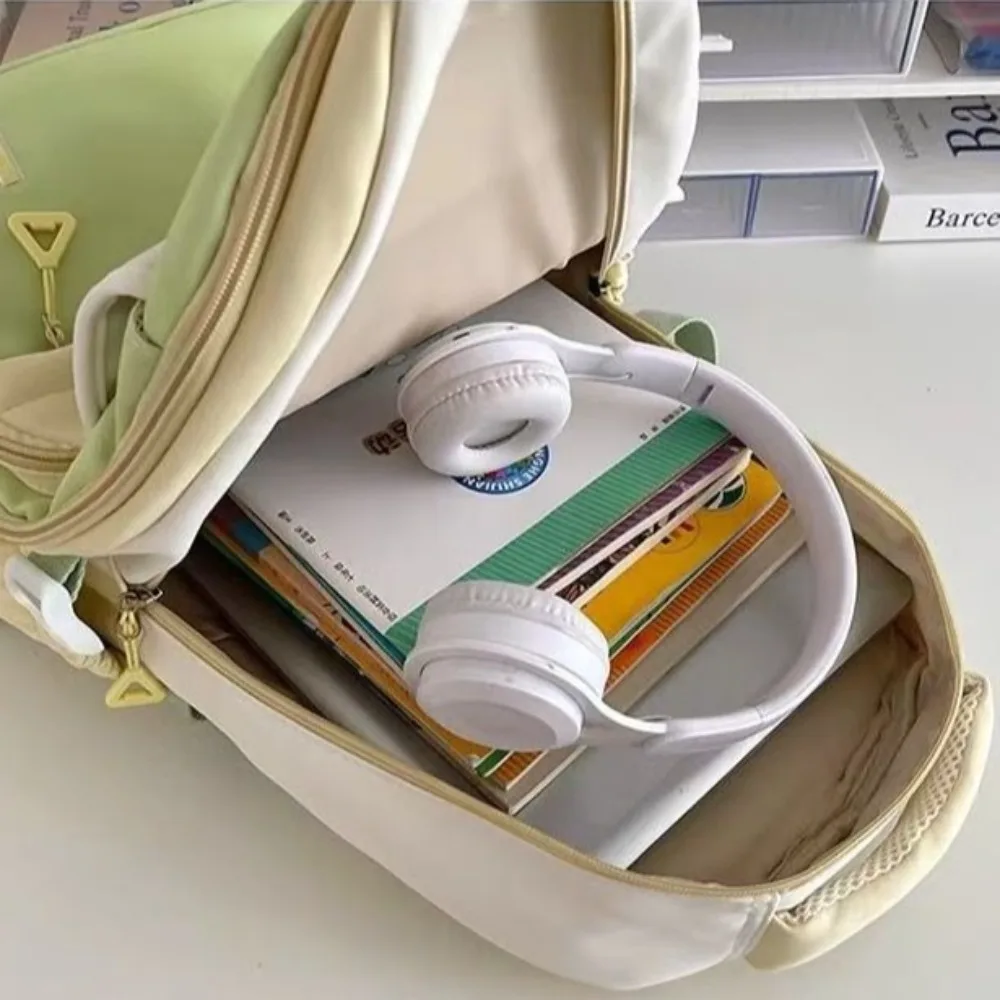 Contrast Color Shoulder Backpack Large Capacity Nylon Travel Laptop Rucksack Multi-pockets Wear-resistant Student School Bag