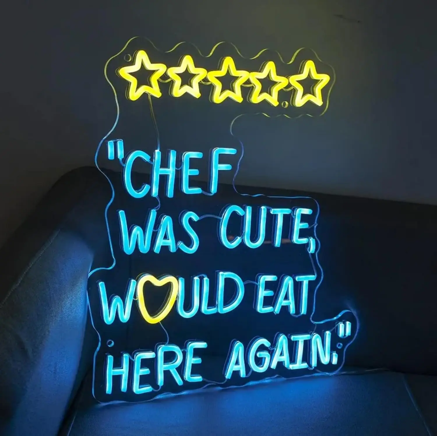 Chef Was Cute Would Eat Here Again LED Neon Sign USB Dimmable Neon Light for Restaurant Kitchen Cafe Bedroom Wall Decor Gift