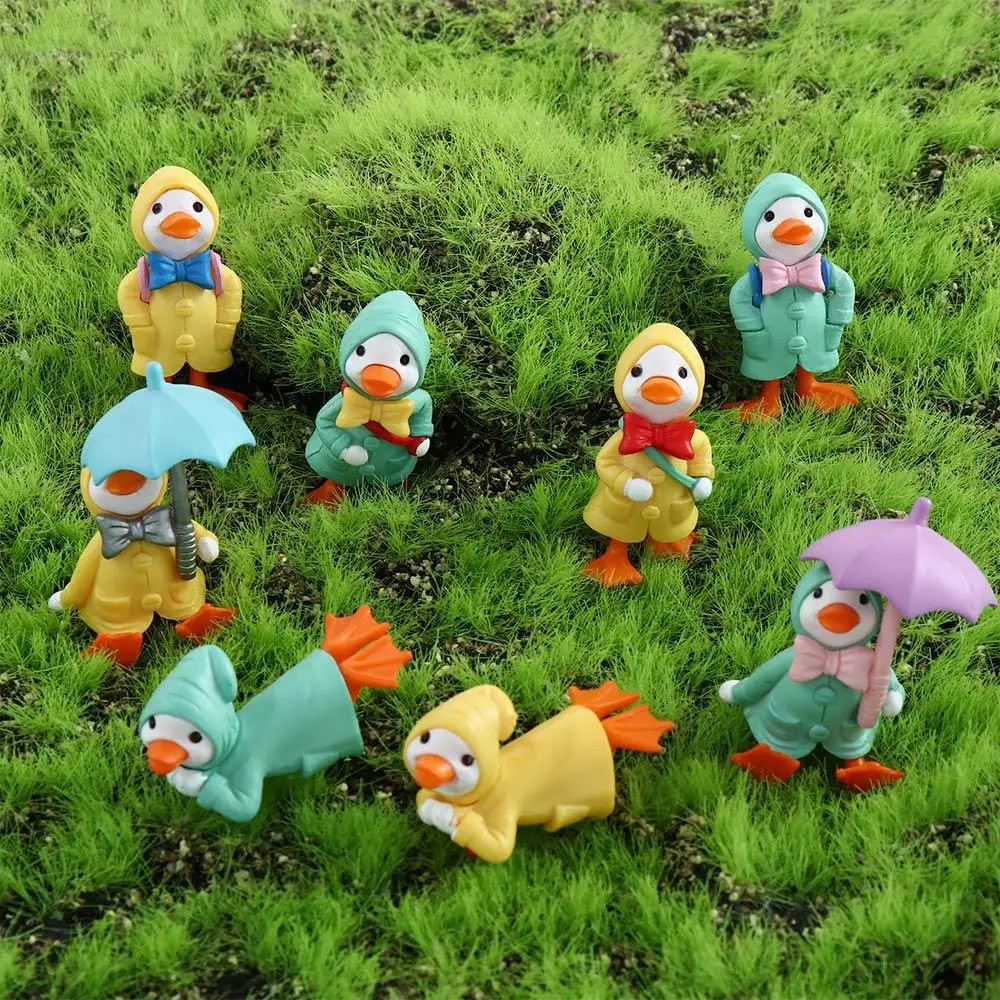 4pcs/set Cartoon Umbrella Raincoat Duck Fairy Garden Decoration DIY Cute Animal Resin Miniature Figurine Micro Landscape