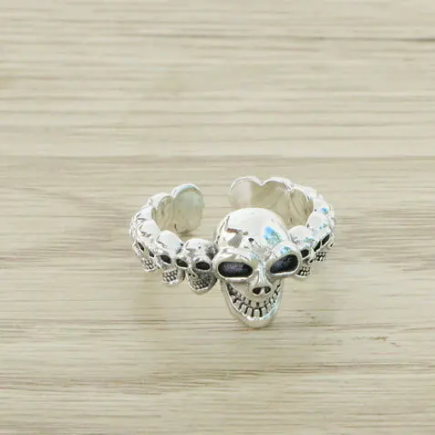 

Hip Hop Dark Style 925 Silver Skull Hip Hop Ring Men's Index Finger Trendy European and American Street Style Motorcycle Jewelry