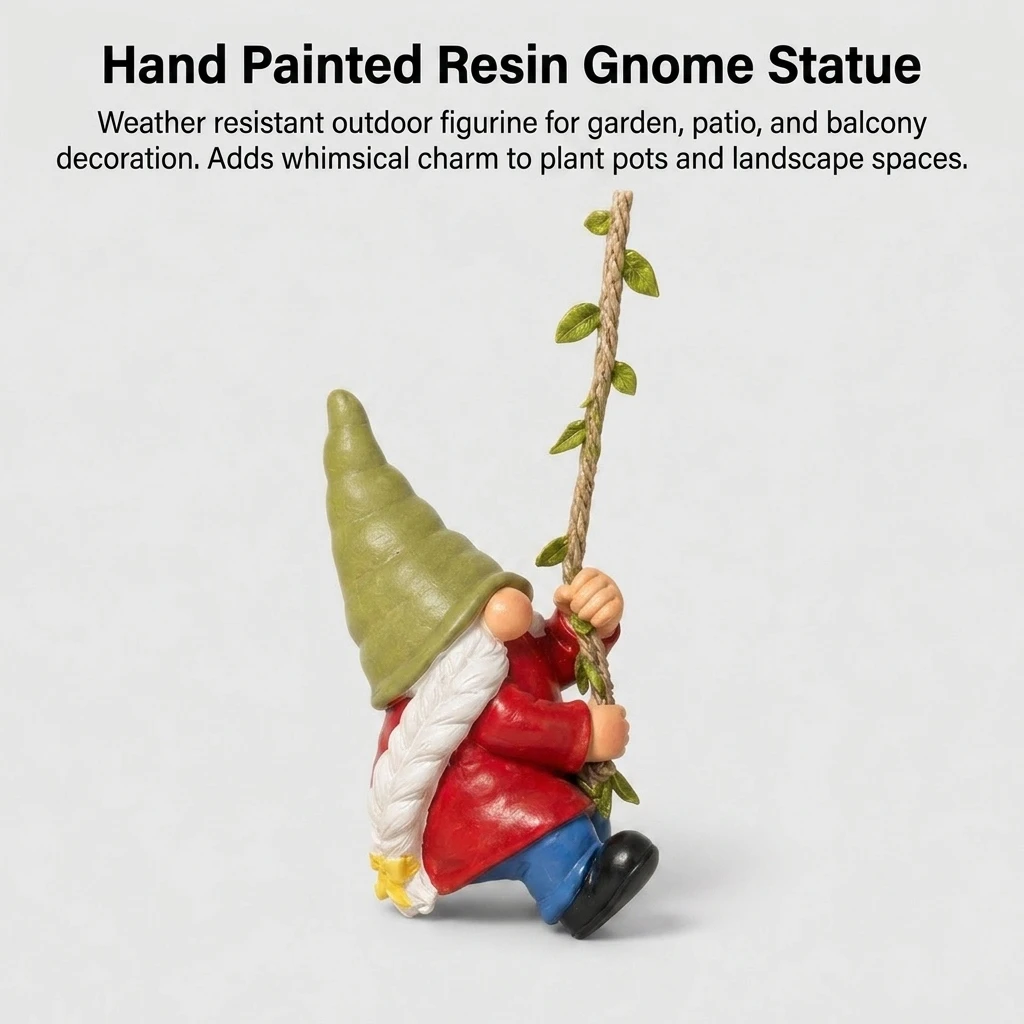Outdoor Garden Gnome Figurine Climbing Stairs Ornament Weather Resistant Resin Statue for Yard Patio Balcony Plant Pot Decor