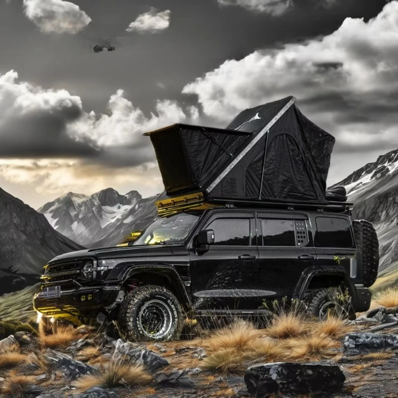 Australia Top Seller Outback Camping Aluminum Triangle Car Rooftop Tent Clamshell Aluminum 2 Person Hard Shell Roof Top Tent