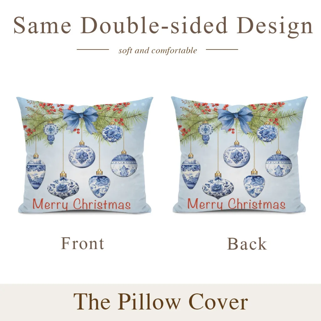 Pillowcase Cushions Cover Cushions Home Decoration Blue Chinoiserie Christmas B Pillows For Sofa