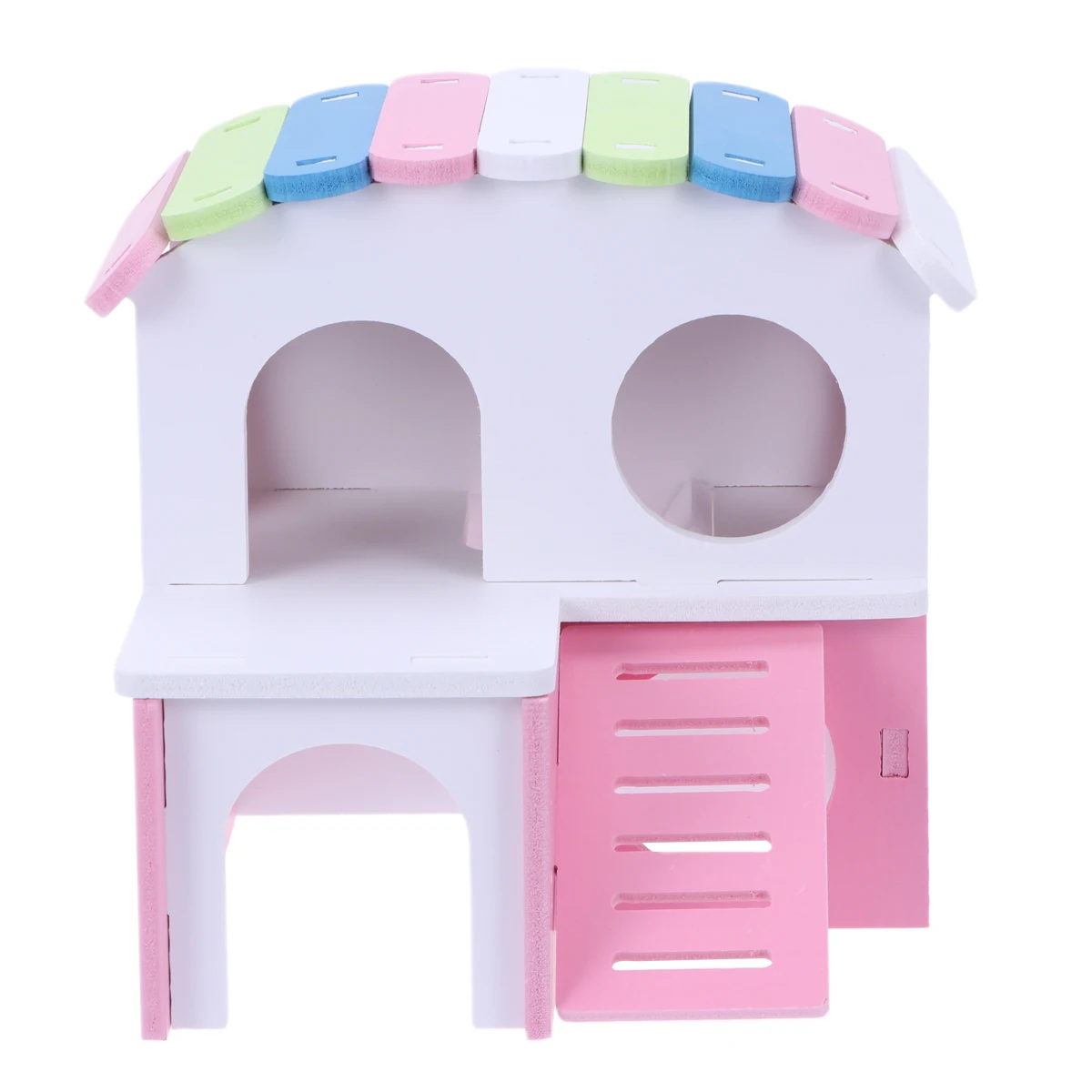 

Detachable Double-storey Wooden House for Hamster Guinea Pig Easy Assemble Disassemble Pet Nest Cage Pink Small Pets Home