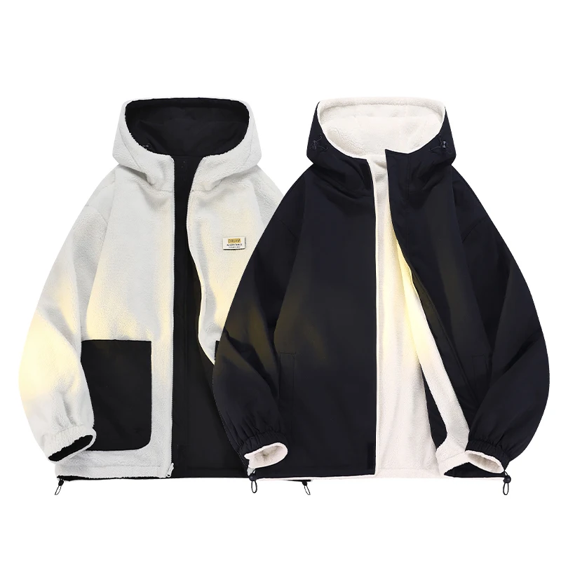 

Winter Casual Top Warm New High Quality Jacket Parkas Coat Men's Double-sided Cotton Coat Lamb Wool Thick Men's Hooded Jacket