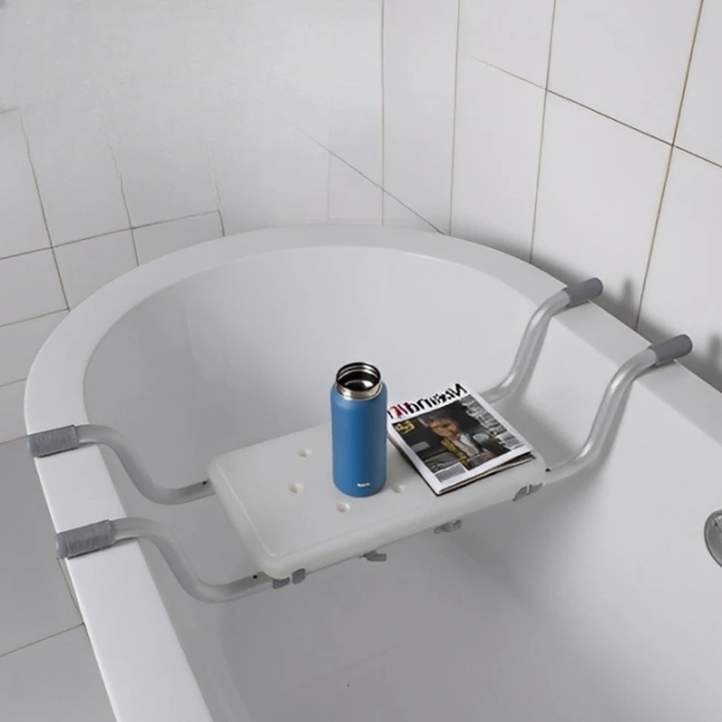 Non-Slip Bathtub Seat Bench Adjustable Aluminum Shower Stool for Elderly Safe Bathing Perch Plastic Storage Organizer