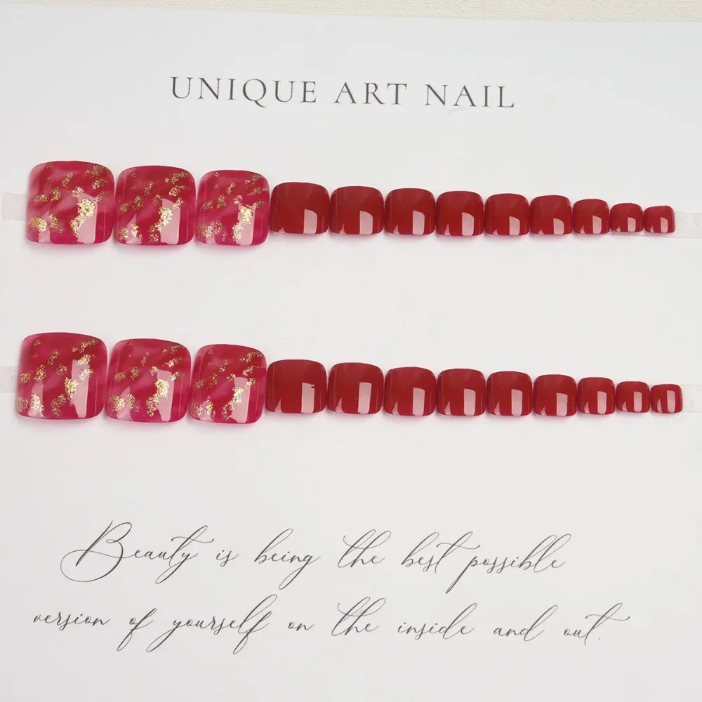 Fashion Wearable Manicure Fake Toenails Square Head Short Length False Toe Nails Full Cover Faux Fingernails Foot Nail Tips Girl