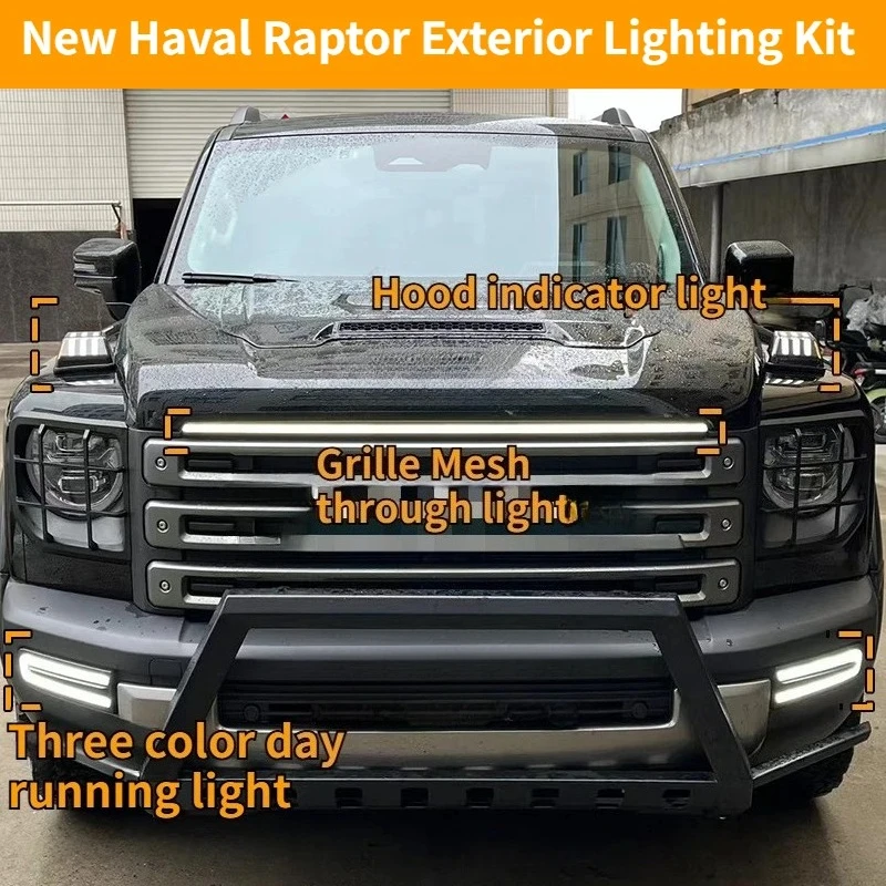 

For Haval Raptor Front Bar Day Running Light Original Car Upgrade Center Grid Light Machine Cover Indicator Light Accessories