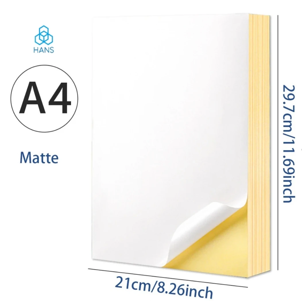 

Hans，A4 200PCS Kraft Printable Sticker Self Adhesive Sticker Label Matte glossy Paper Sheet for Laser Inkjet Printer Copier