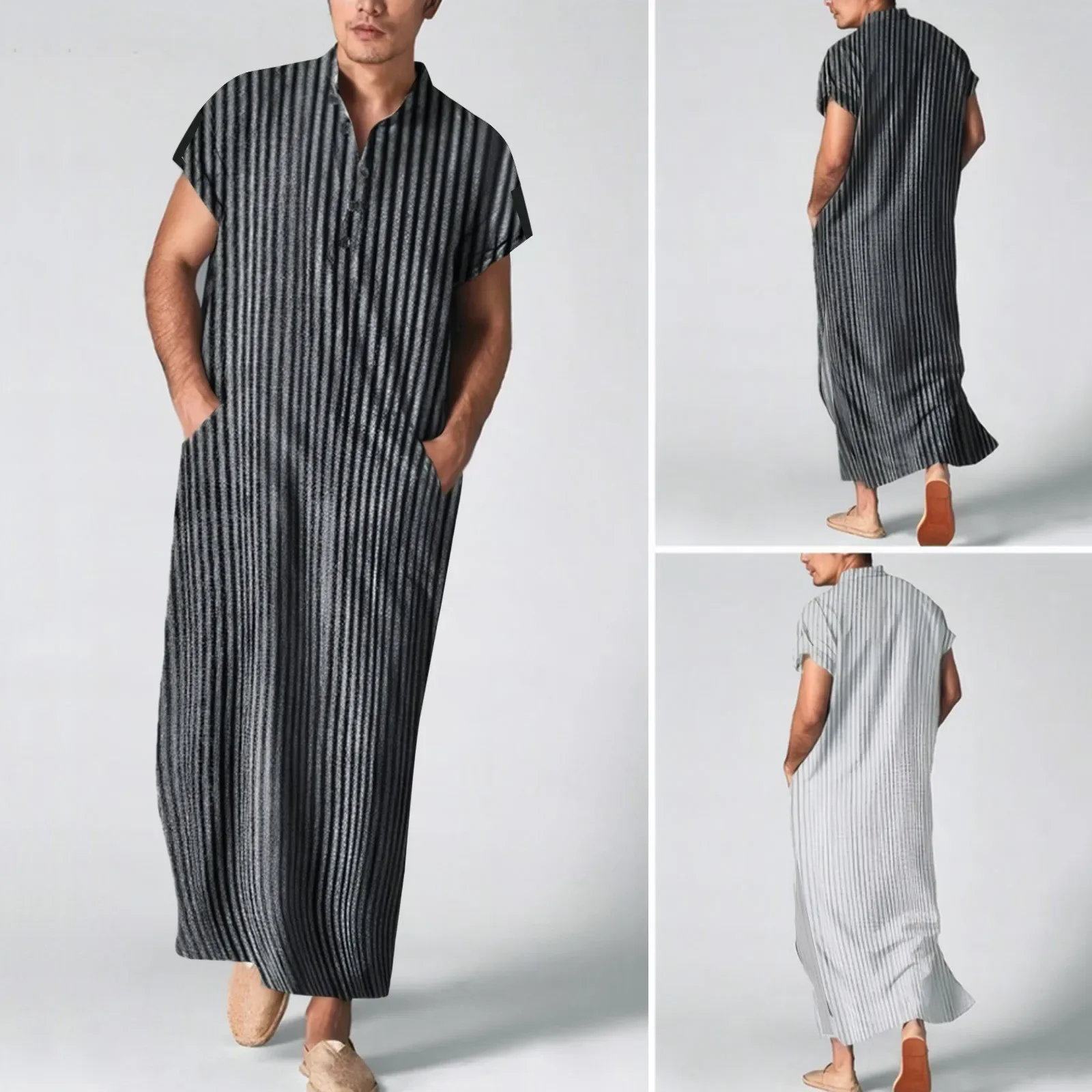 Men'S Shirts Dress Muslim Robe Arab Middle Robe Long Sleeve Embroidered Pocket Long Shirt Robe Coat Casual Handsome Men Shirts