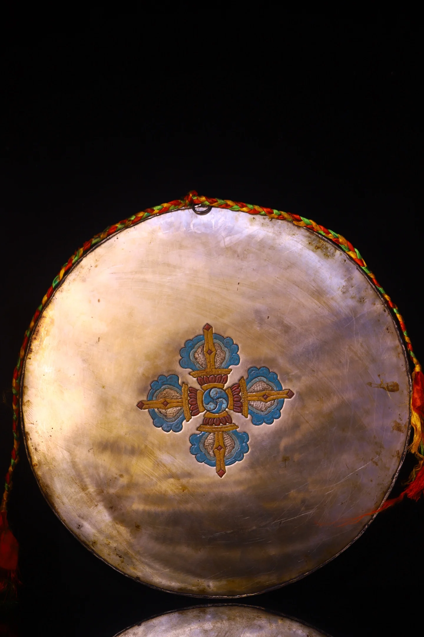 Nepalese folk Old Tiantie Painted Mosaic Gem gZi Beads Turquoise Shell Black Jambhala Buddha Card Thangka Worship Hall