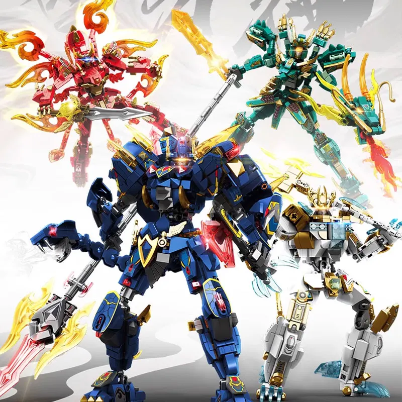 

Qinglong and Baihu robot building blocks, cool mecha transformation toys, puzzle assembly manual DIY, boys' birthday gifts