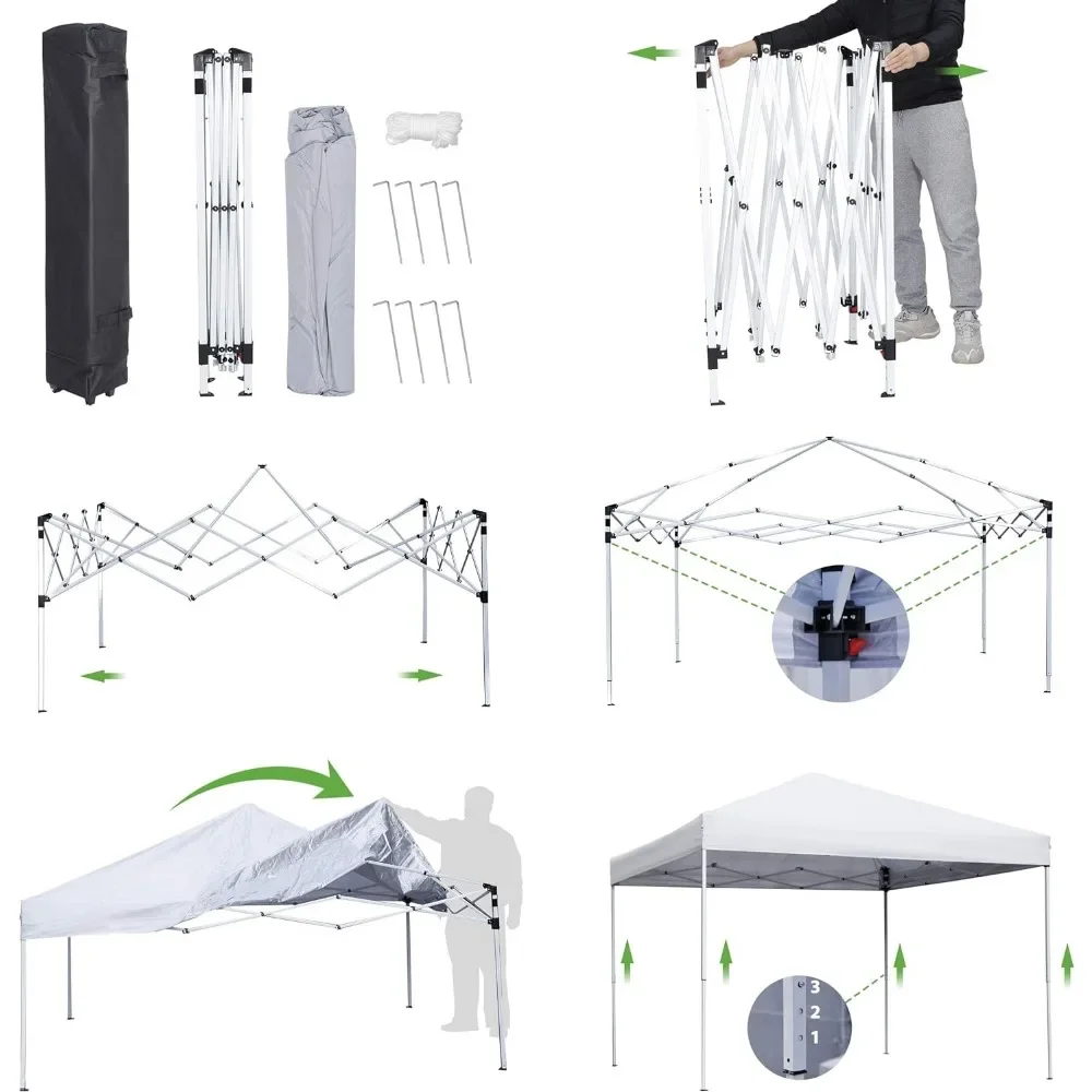 10x10 ポップアップキャノピーテント 簡単セットアップ 屋外パティオキャノピー 調節可能なストレートレッグ高さ インスタントシェルター キャスター付きバッグ、ロープ付き