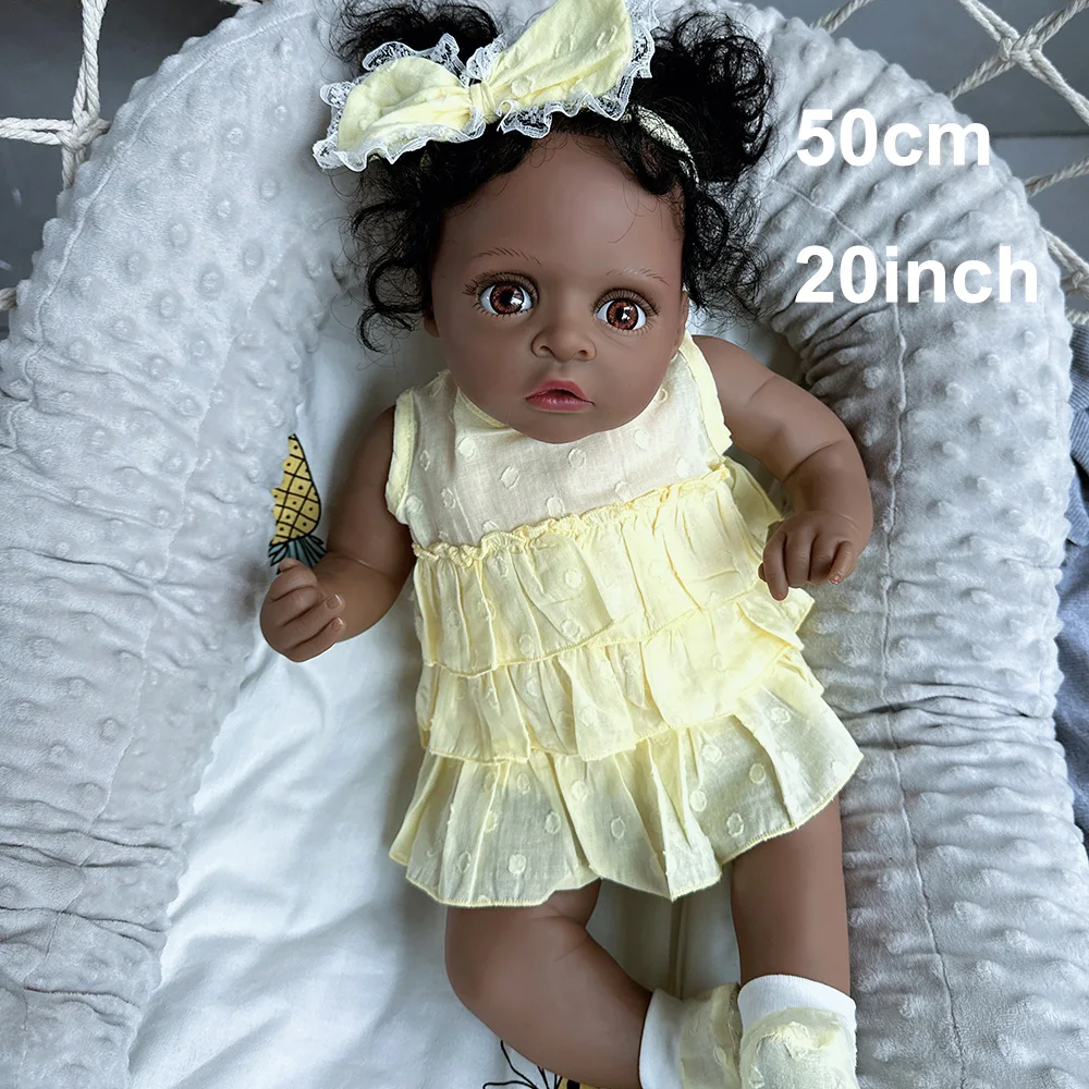 Reborn Baby Girl Doll Black Skin Cloth Body 50cm Baby Doll Handmade Soft Baby Reborn Doll Toys for Girls Gift