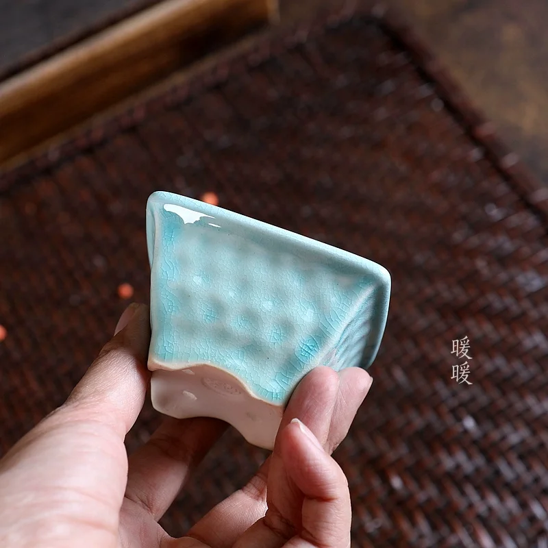 Porcelain Blue Glazed Round Square Bonsai Pot, Chinese Small Vase,Dormitory Room, Table, Garden Decoration