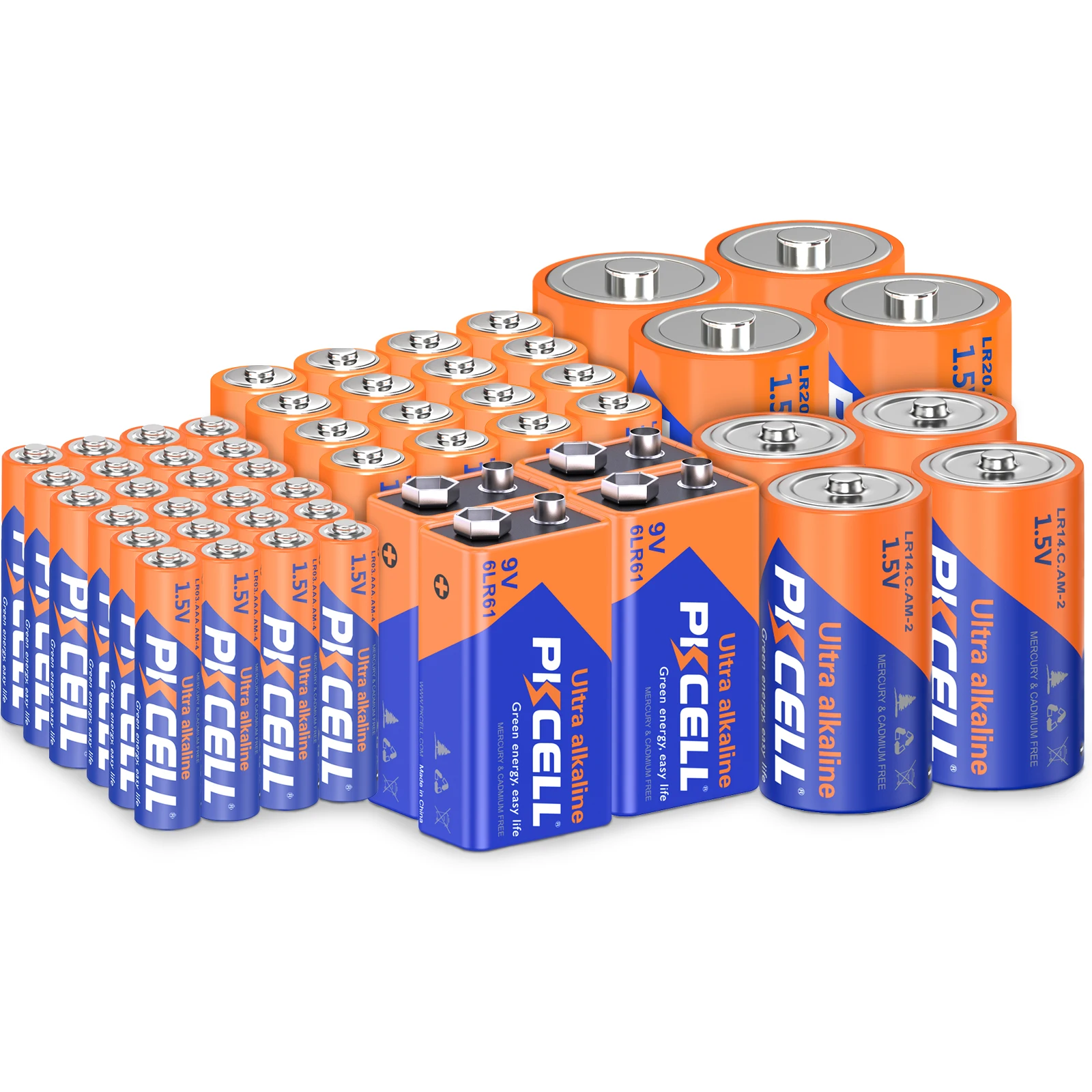 

52PC/lot 16PC AA LR6+24PC AAA LR03+4PC C size LR14 +4PC D LR20 Batteries and 4PC 9V Batteries Alkaine battery for Household