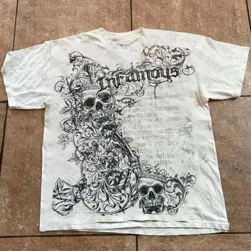 Hip Hop T-Shirt Streetwear Women Vintage Graphic American Style Fashion Baggy Pure Tops Leisure Couple Short Sleeves Clothing