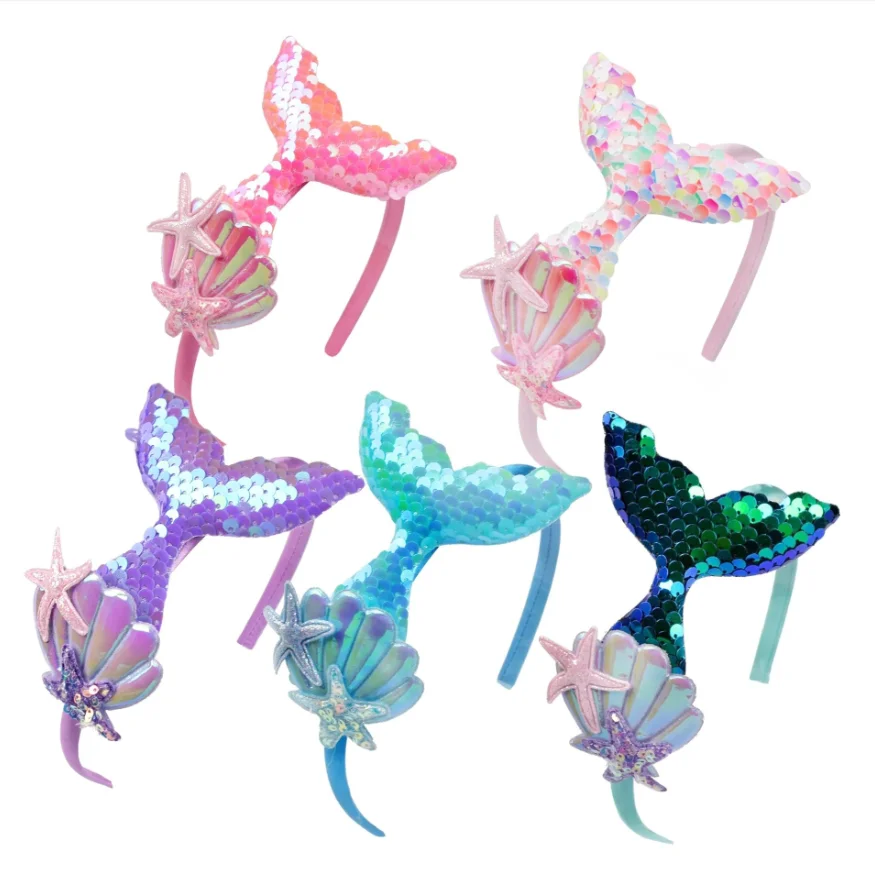Baby Sequin Mermaid Headwear Candy Color Style Shells Shiny Lightweight Princess Sweet Children Hair Accessories Party Headbands