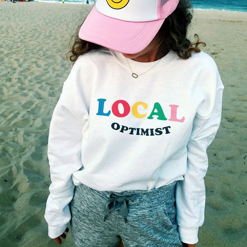 

Local Optimist Letters Printing Women Autumn Casual Loose Sweatshirts White Loose Cotton Thick Fleece Top Vintage Style Pullover