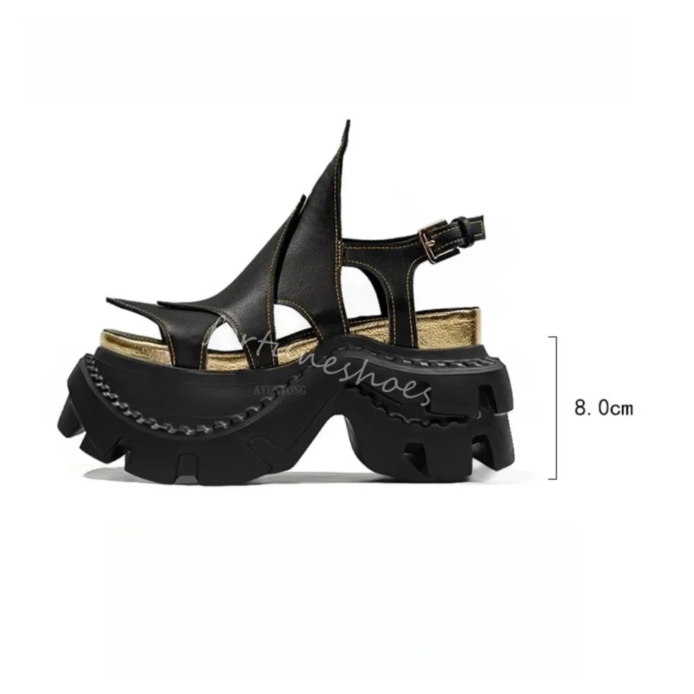 Black Platform Slingback Punk Sandals Women Open Toe Height Increasing Subculture Style Spicy Girl Beach Sandals Summer Trend