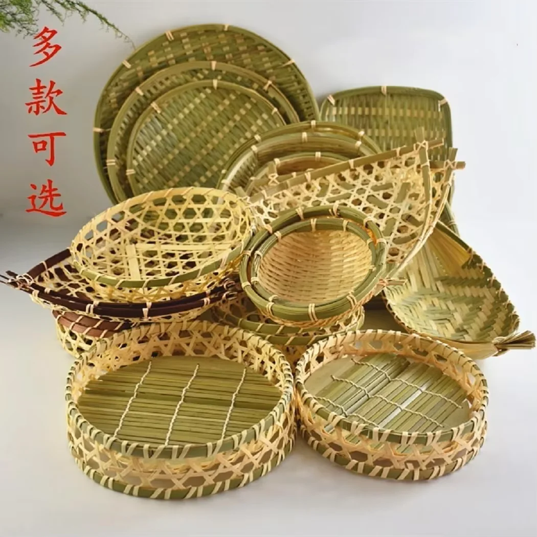 Handmade Bamboo Basket Steamed Bread Snack Plate, Kitchen, Hotel, Farm, Fruit, Kindergarten Decoration