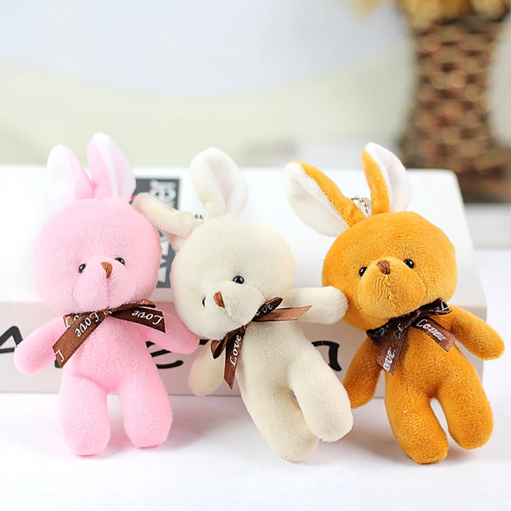 1pc 12CM Teddy Bear Plush Toy Siamese Bears Toys with Ribbon Bow Key Chain Pendant Gifts for Children Kids Toy Wedding Gifts