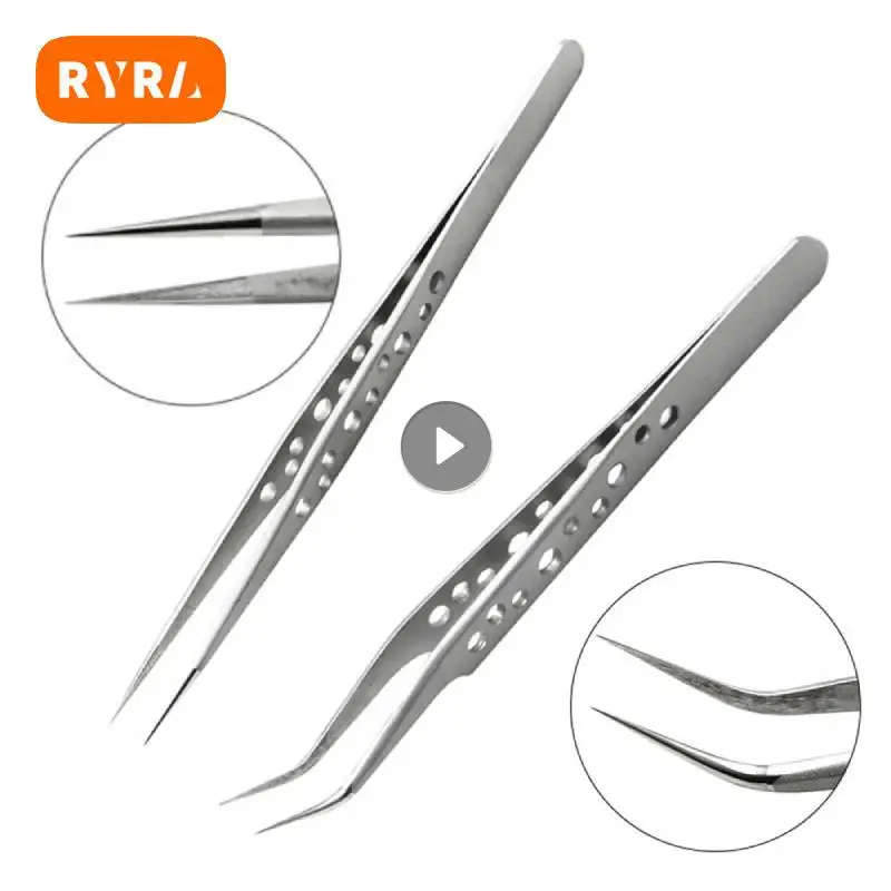 1PCS Stainless Steel Tweezers Precision Anti-static Bending Straight Head For Electronic Industry Tweezers Phone Repair Tool Kit